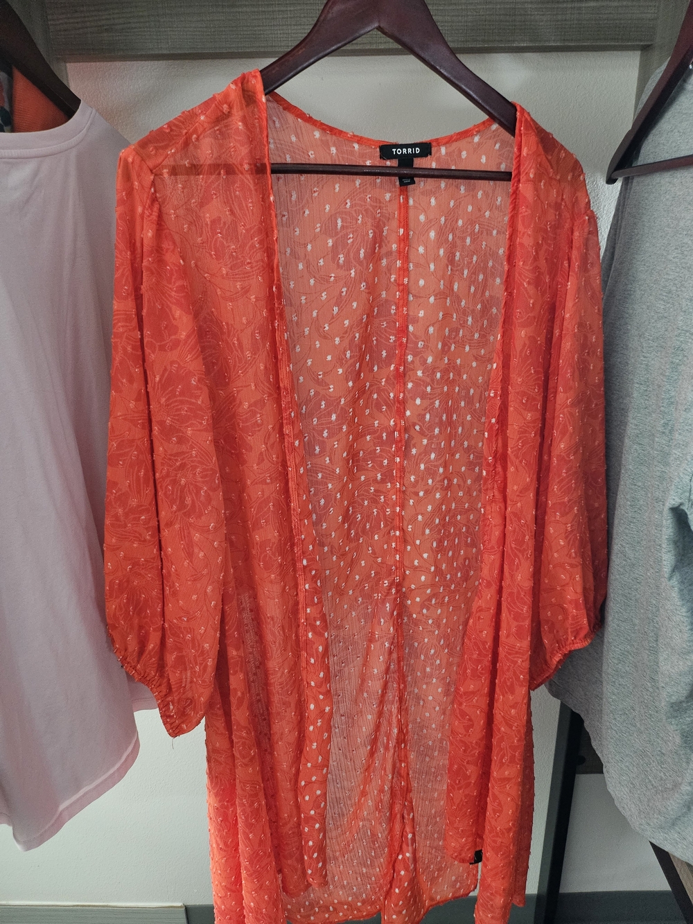torrid Sheer Open-Front Duster in Vibrant Orange